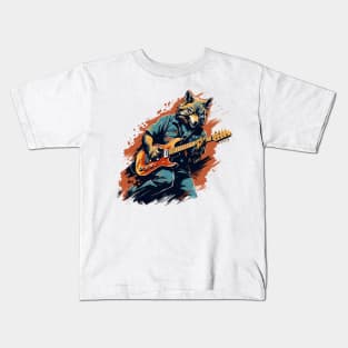 Wolf Playing Guitar Kids T-Shirt